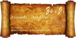 Zsinkó Jolán névjegykártya